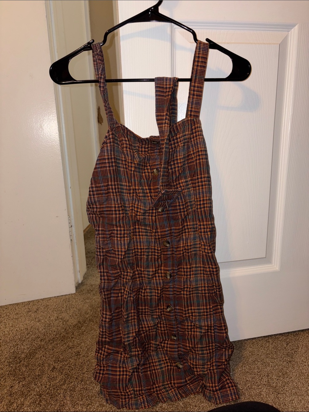 American Eagle Outfitters Brown Plaid Button-Front Sundress
